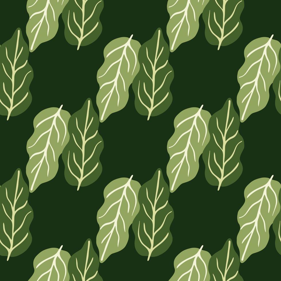Green foliage seamless pattern on black background. Botanical leaves wallpaper. vector