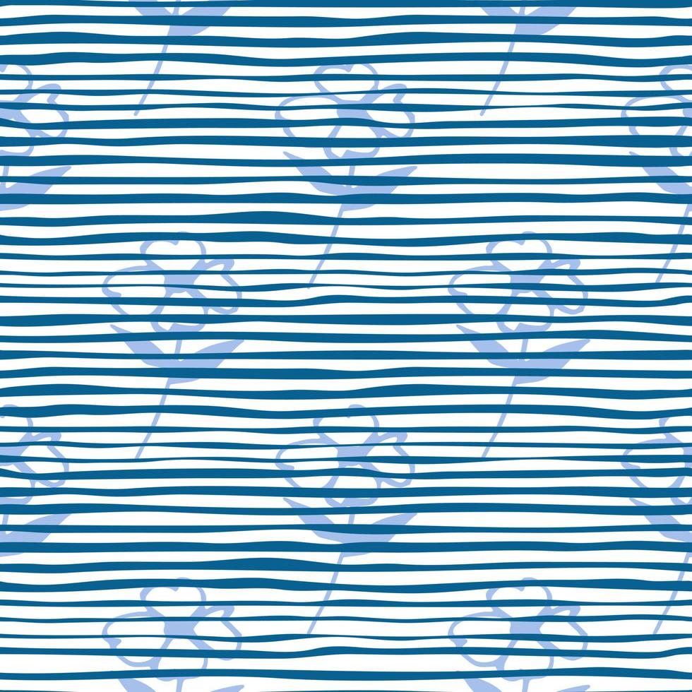 Abstract blue flowers seamless pattern on stripes background. vector