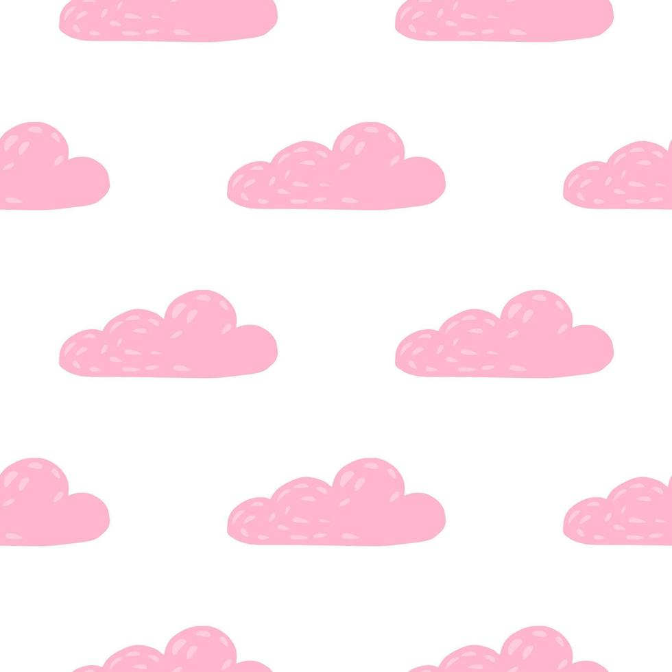 Isolated seamless pattern with clouds simple ornament. Pink weather ornament on white background. vector