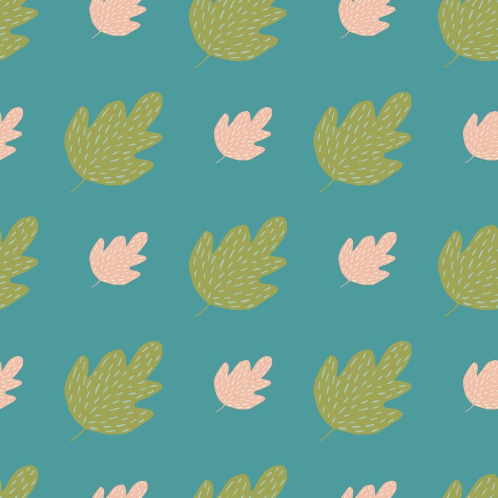 Nature oak seamless pattern on blue background. Cute foliage backdrop. vector