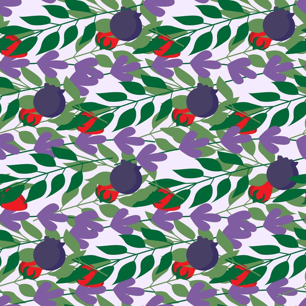 Wild berries and Herbal leaves seamless pattern vector