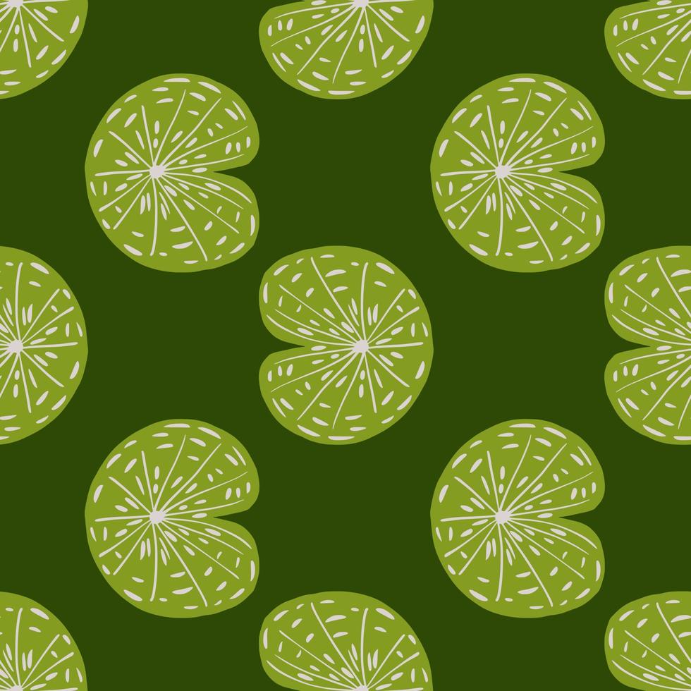 Japanese wild nature seamless pattern with hand drawn water lily ornament. Green palette artwork. vector