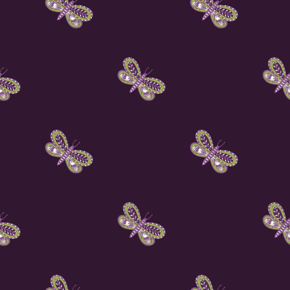 Seamless minimalistic seamless pattern with grey colored butterfly folk elements. Dark maroon background. vector