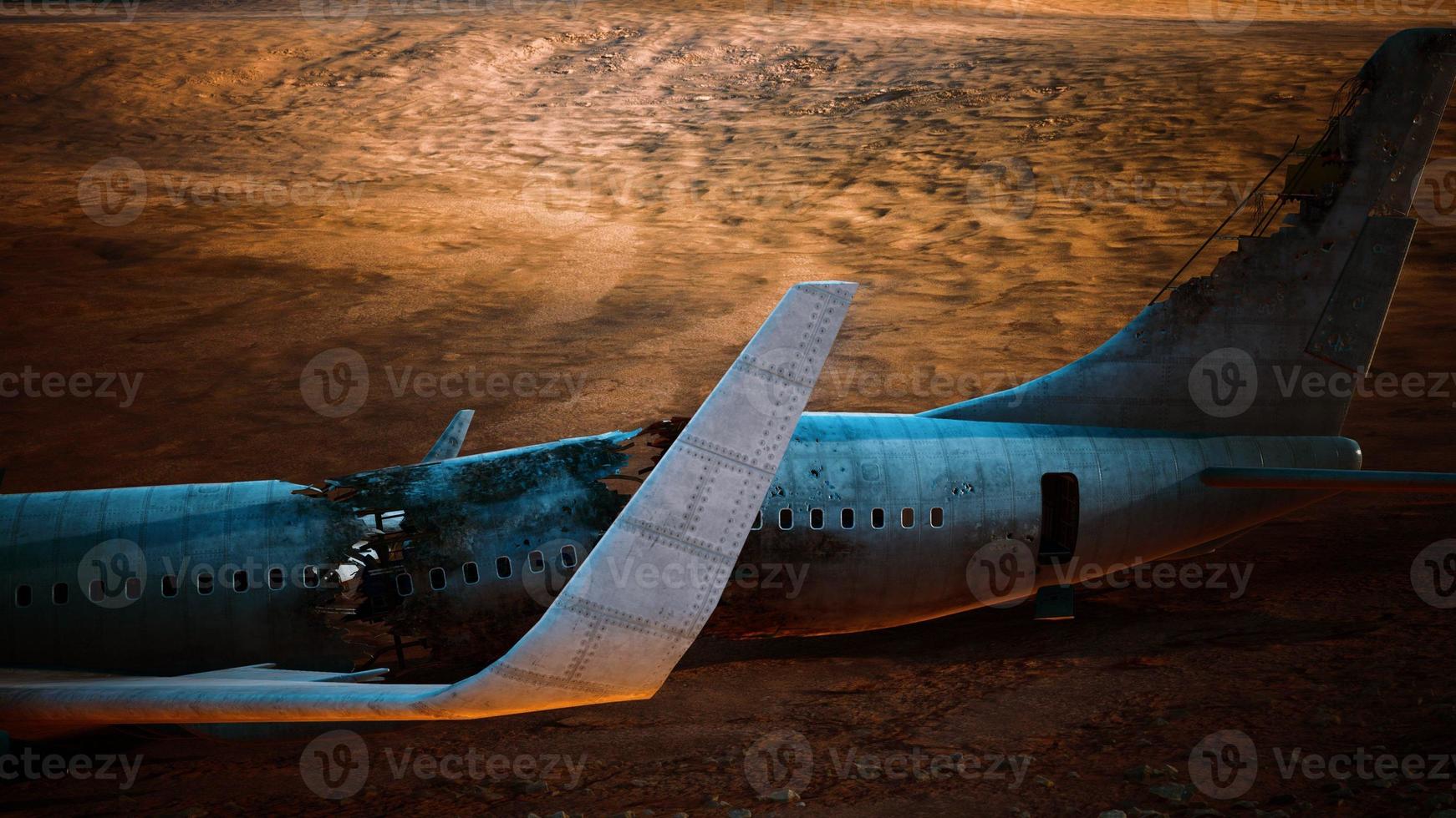 abandoned crushed plane in desert photo