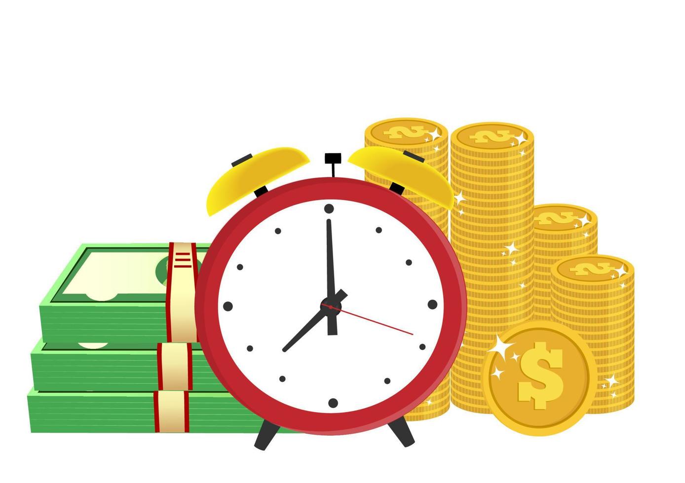 Managing time and money. Time is money or time has to be paid. Financial planning vector picture