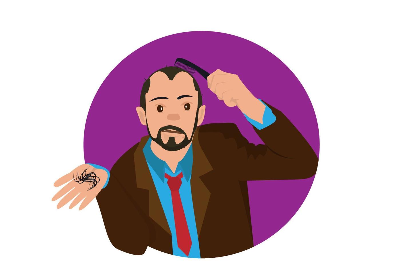 hombre de negocios peinándose y se le está cayendo mucho pelo. así que estoy preocupado por la pérdida de cabello. vector de ilustración de dibujos animados de estilo plano