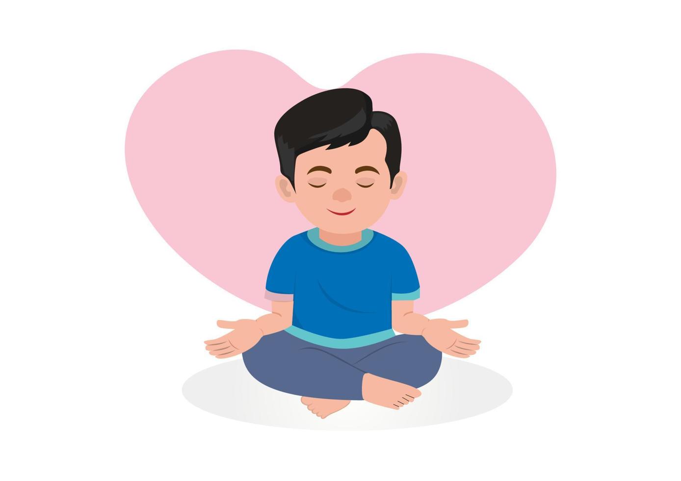 un joven en una postura de meditación de yoga. él está feliz, tranquilo, relajado de todas las preocupaciones. vector de ilustración de dibujos animados de estilo plano