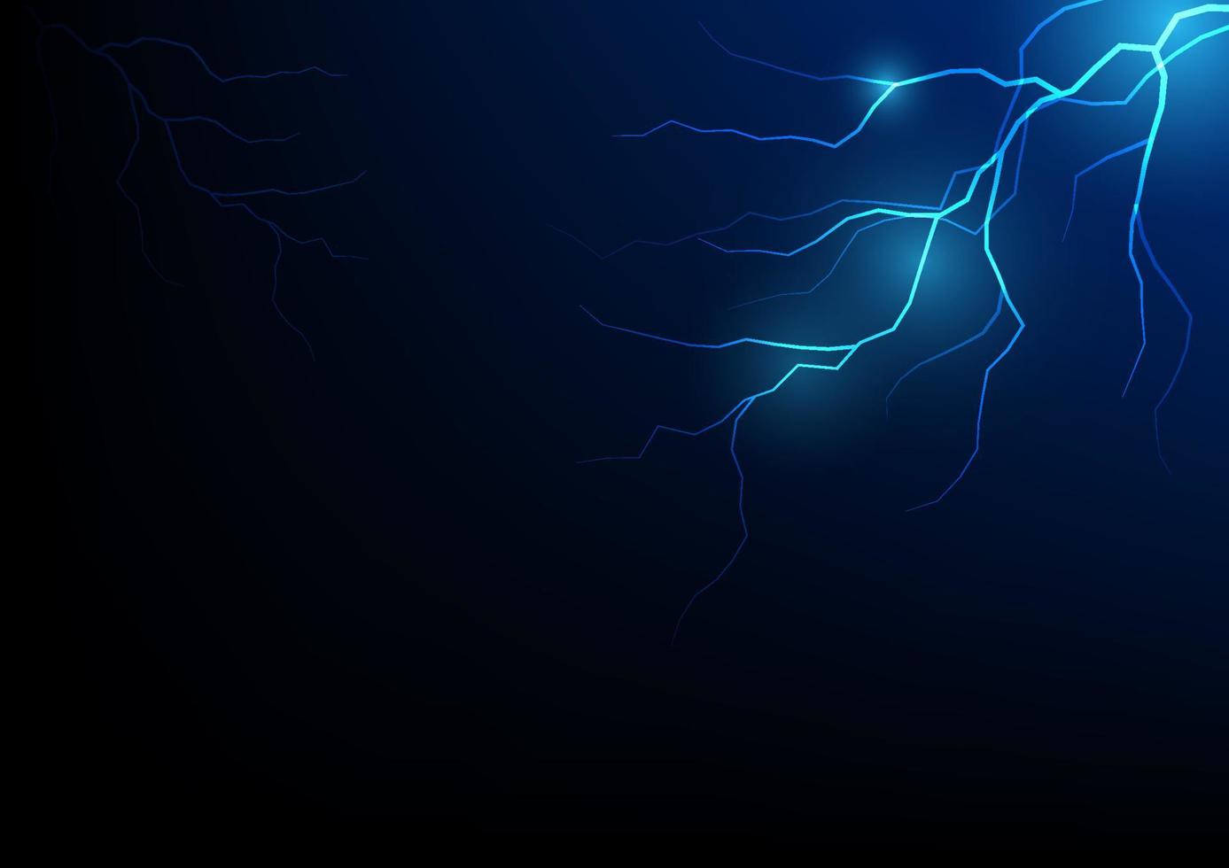 Thunder bolt lightning, realistic thunderstorm electricity flash vector illustration. Electric blue bright glowing danger light effect, abstract neon shock rays at night stormy sky dark background