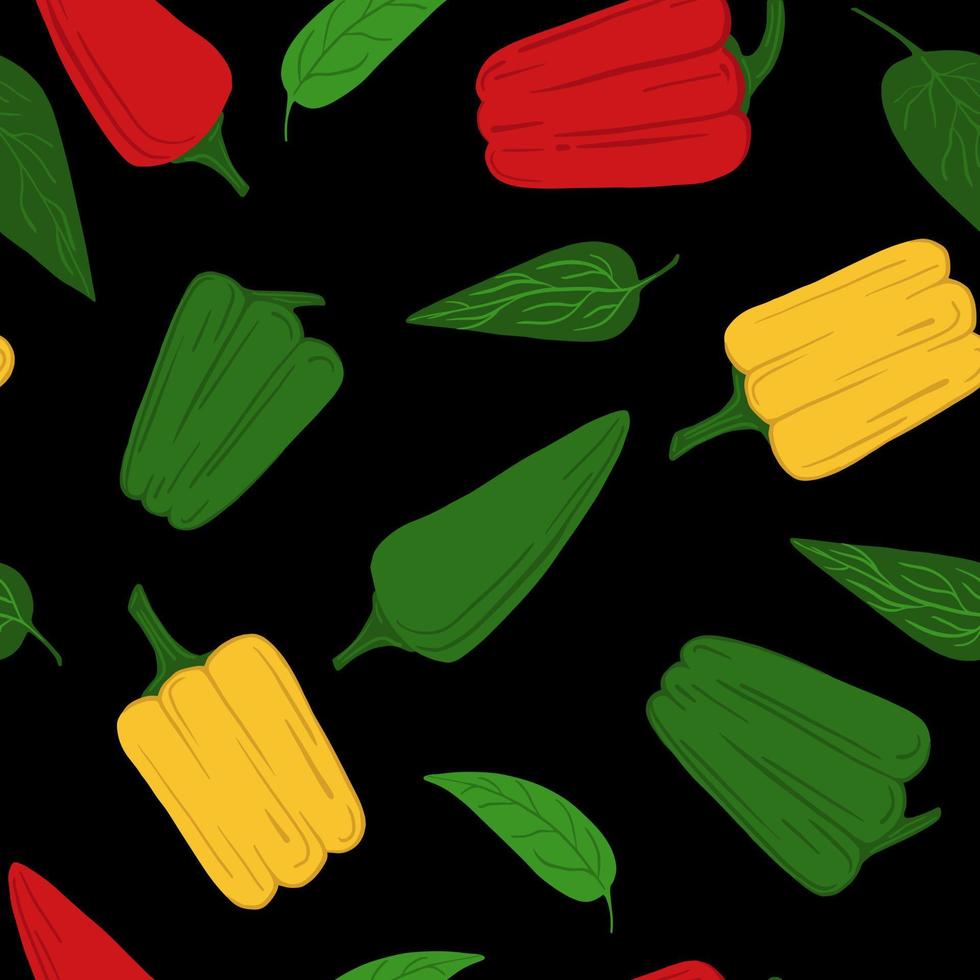 Colored bell pepper seamless pattern. Pepper hand drawn wallpaper. vector