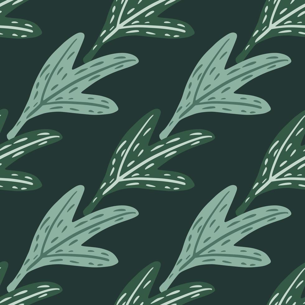 Seamless pattern with botanic leaf shapes in abstract style. Dark green palette nature foliage backdrop. vector