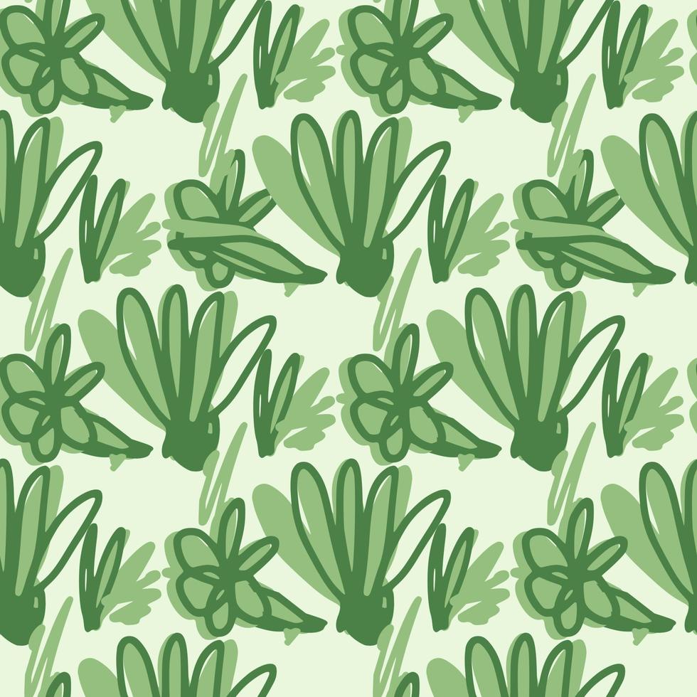Abstract brush ink floral endless wallpaper. Scribble flower seamless pattern on green background. vector