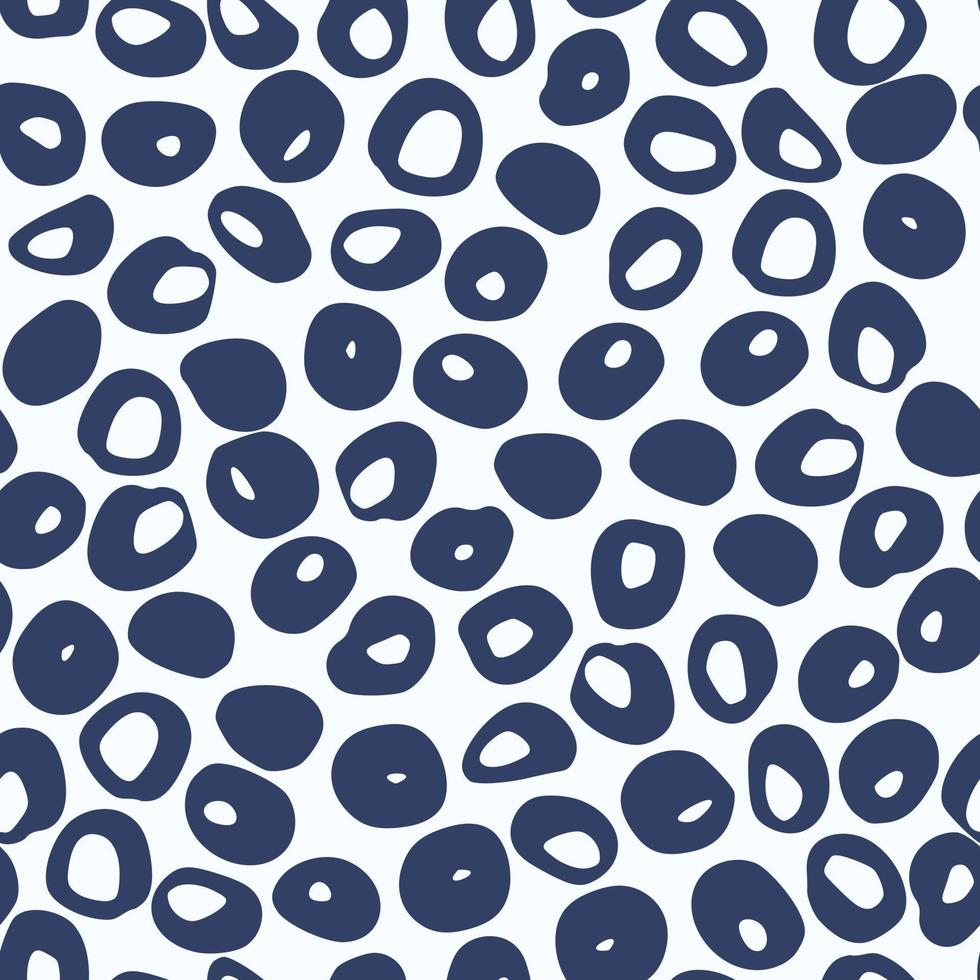 siluetas de puntos animales aisladas patrón de garabatos sin fisuras. Estampado africano azul marino sobre fondo blanco. vector