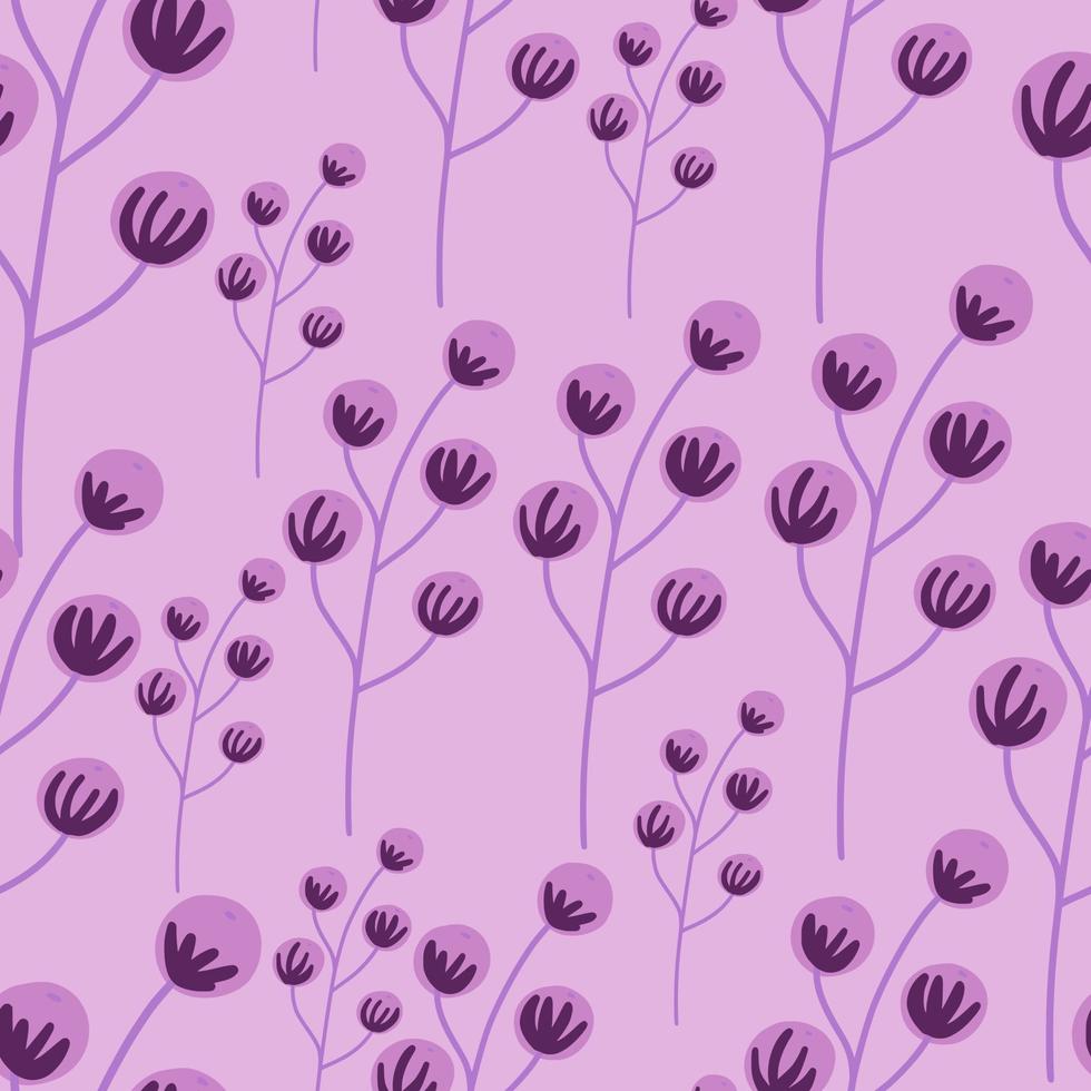 Decorative seamless pattern with random purple berry branches shapes. Lilac background. Seasonal style. vector