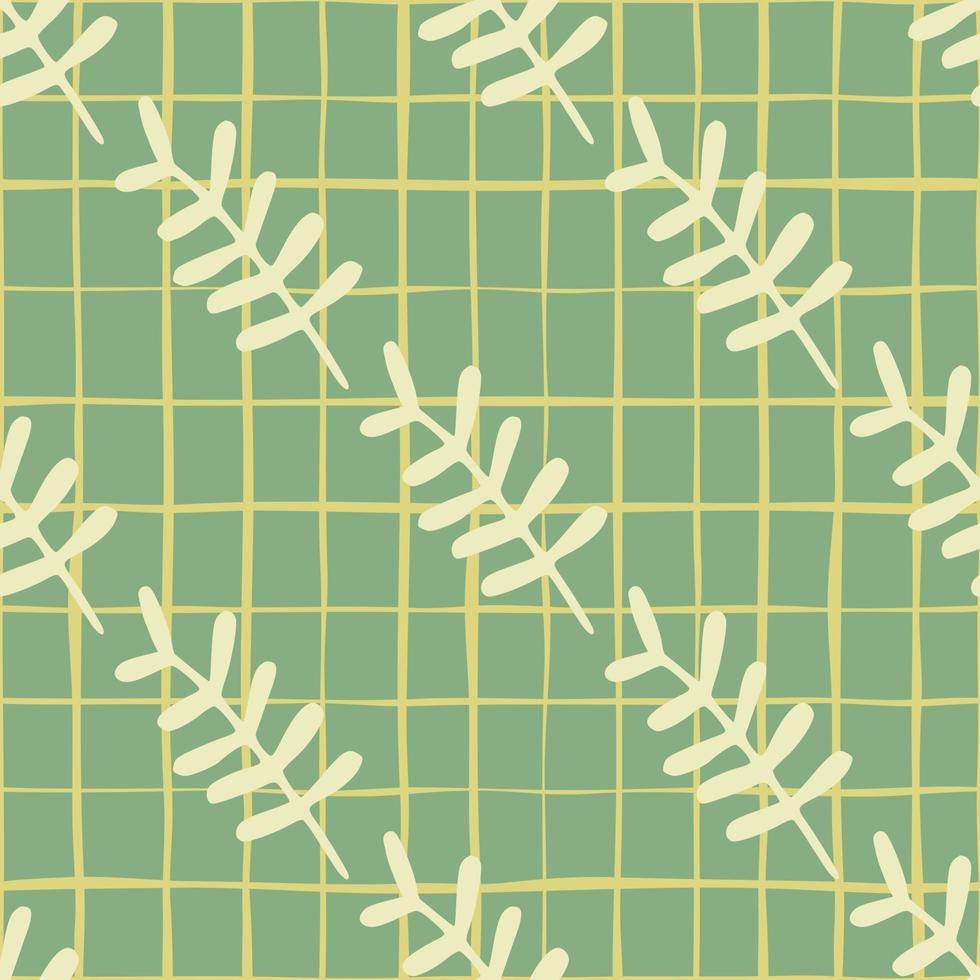 Botanic floral branches seamless pattern. Yellow elements on pastel background with green stripe. vector