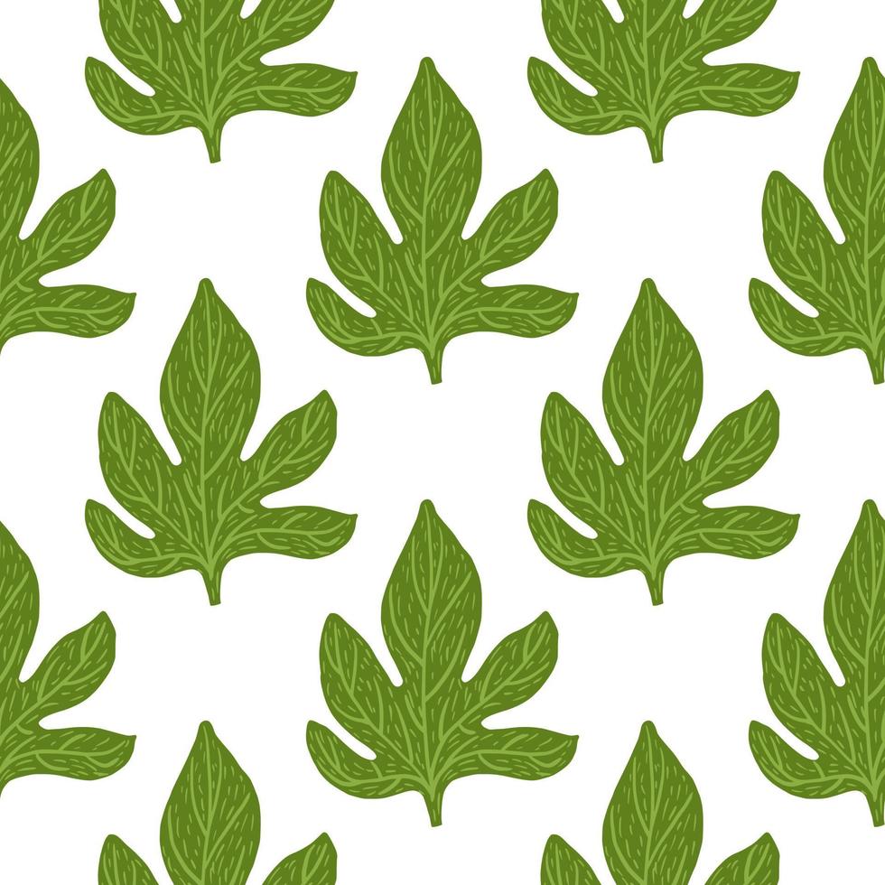 Nature seamless doodle pattern with hand drawn green leaves ornament. vector
