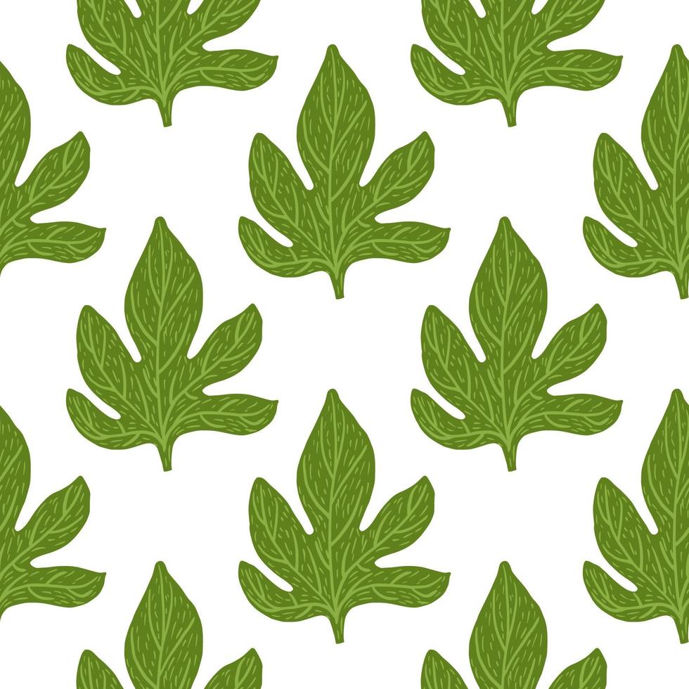 Nature seamless doodle pattern with hand drawn green leaves ornament. vector