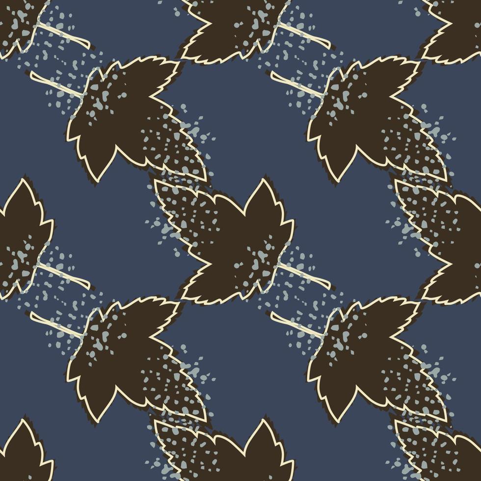 Grunge maple leaves seamless pattern on blue background. Autumn leaf wallpaper. vector