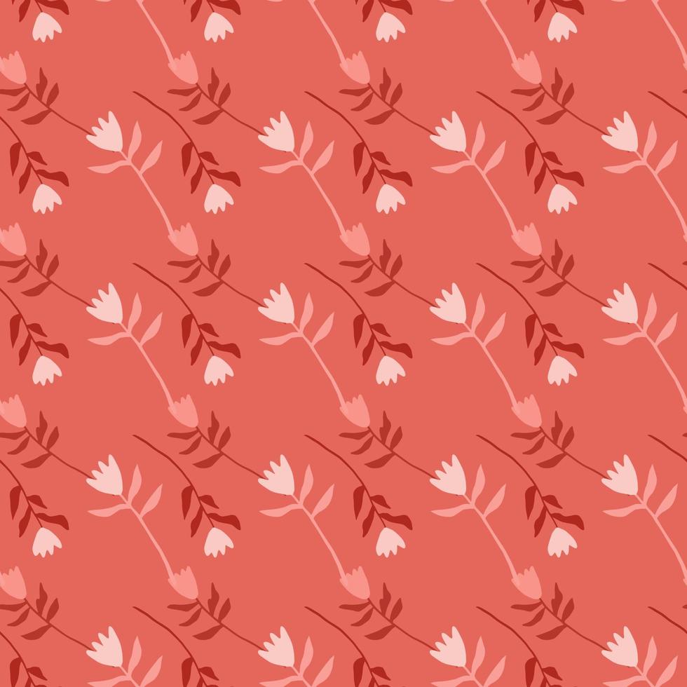 Seamless pattern with stylized flower silhouettes. Soft coral palette. Simple backdrop with little flowers. vector
