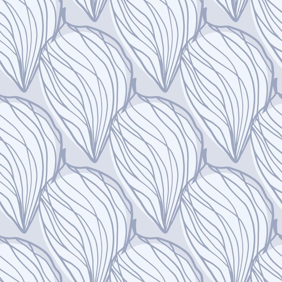 patrón abstracto sin costuras con formas de hojas de contorno. siluetas de follaje contorneadas en tonos pastel azul claro. vector