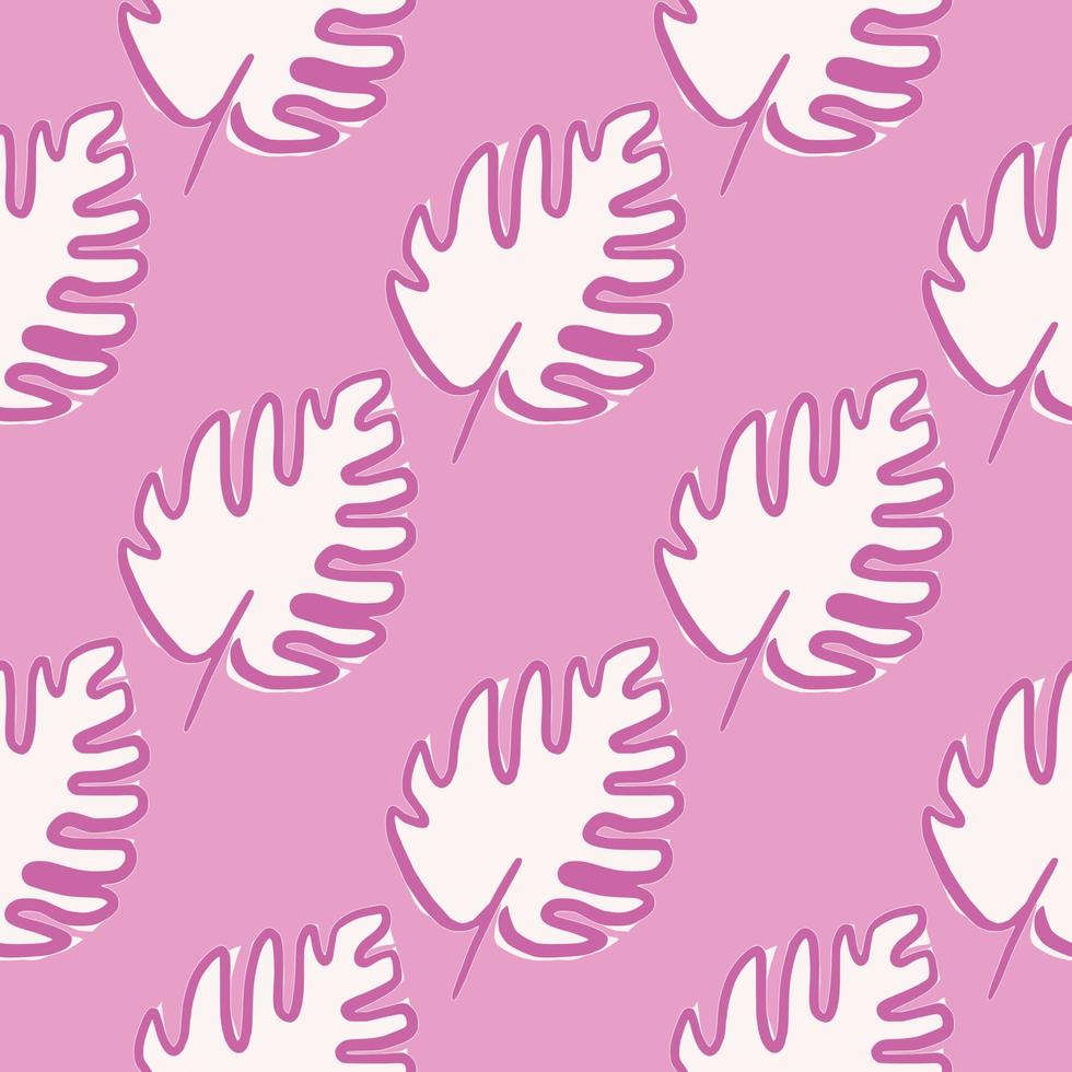 Modern monstera leaf seamless pattern on pink background. Tropical leaves vector illustration. Exotic jungle wallpaper.