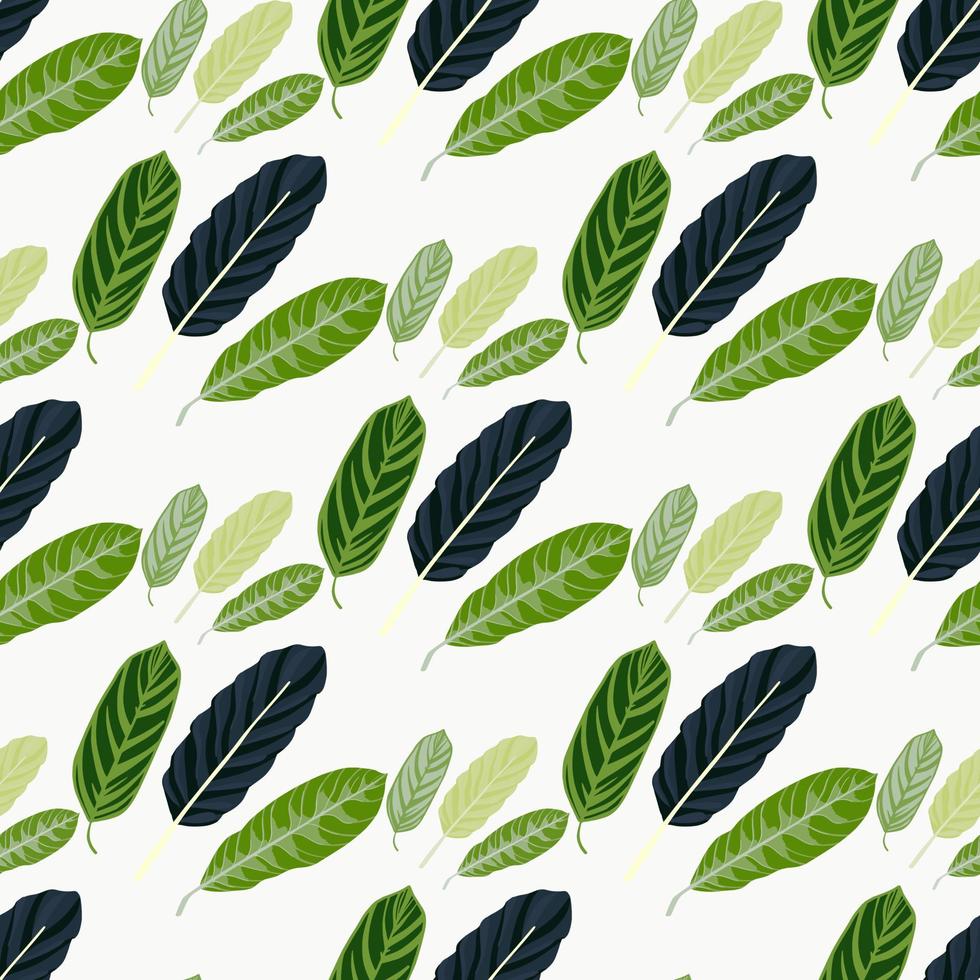 Green and navy blue leaves simple silhouettes seamless pattern. Isolated print. White background. vector