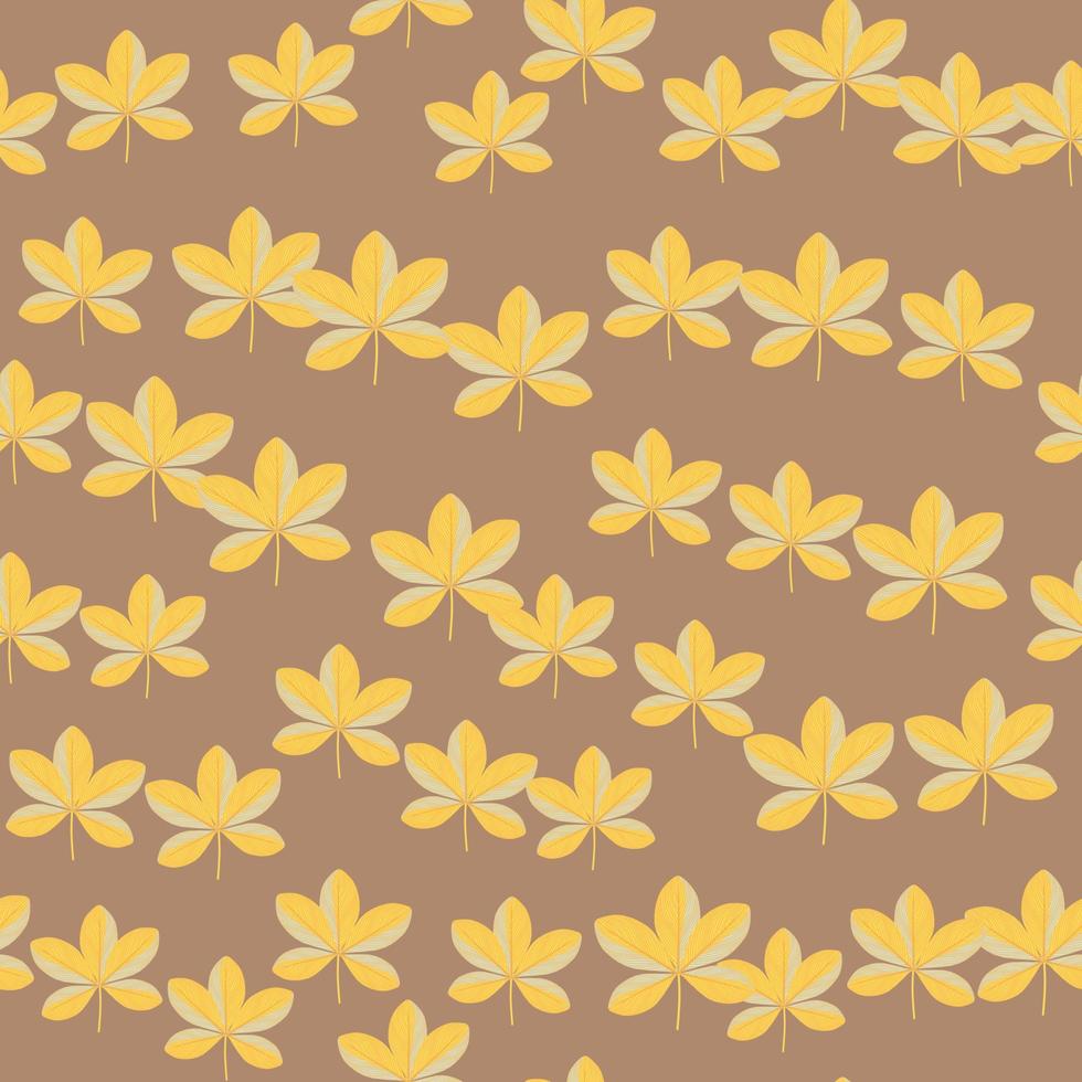 Random yellow scheffler flowers silhouettes seamless pattern. Beige background. Simple floral print. vector