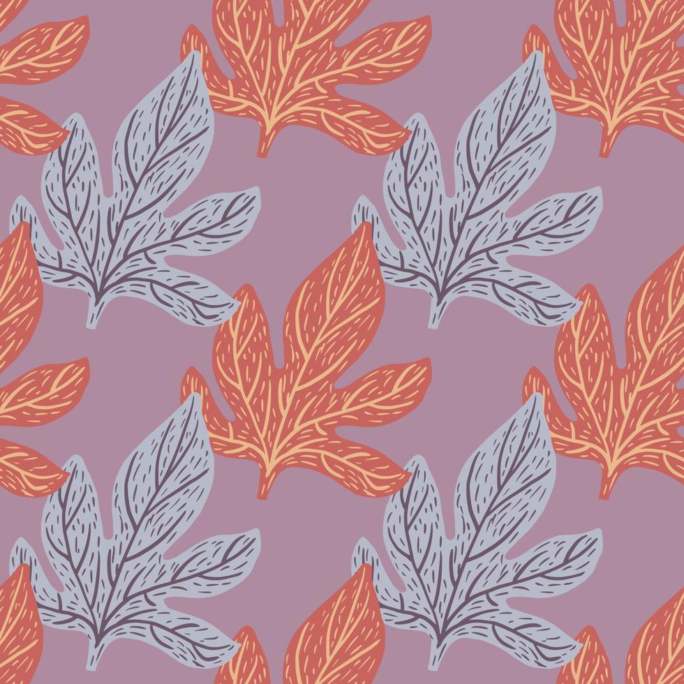 Fall leaves ornament seamless pattern. Doodle foliage ornament in grey and orange tones. vector