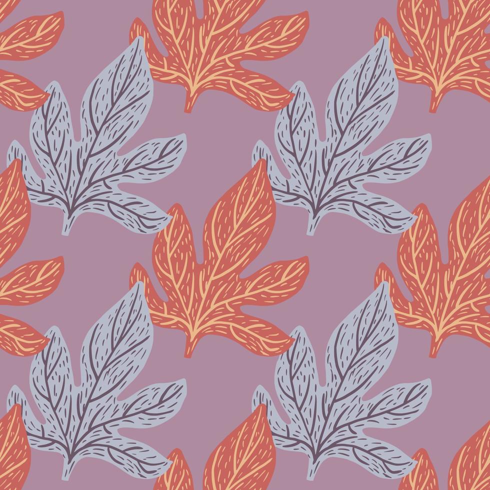 Fall leaves ornament seamless pattern. Doodle foliage ornament in grey and orange tones. vector