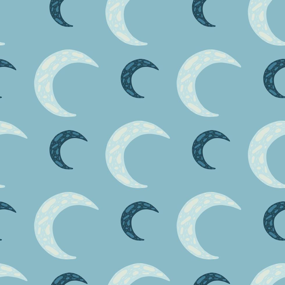 Seamless pattern with kids print. Doodle simple moon silhouettes in blue tones palette. vector