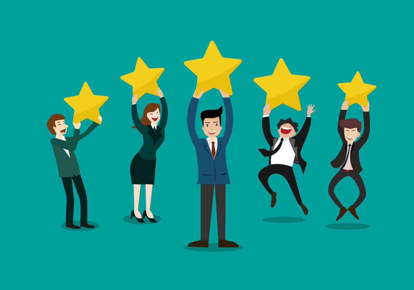 They are glad their business has achieved their goals with 5 Gold Stars Business Ratings. vector
