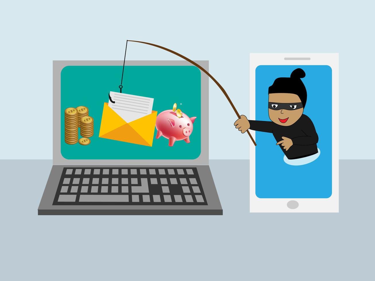 Hackers use smartphones to break into computer systems and steal personal information. Digital security concept illustration vector