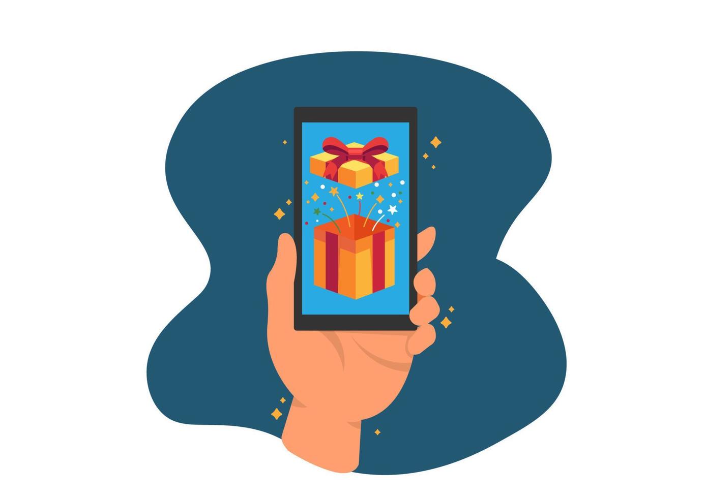 The rewards of earning points from online shopping. Via email via smartphone. Flat style cartoon illustration vector