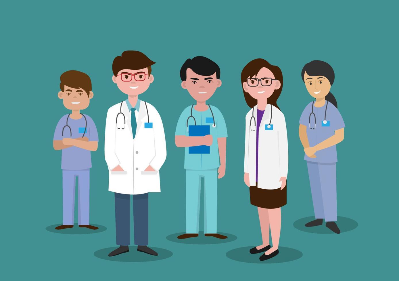 un grupo de personal médico del hospital que se une al personal médico masculino y femenino. vector