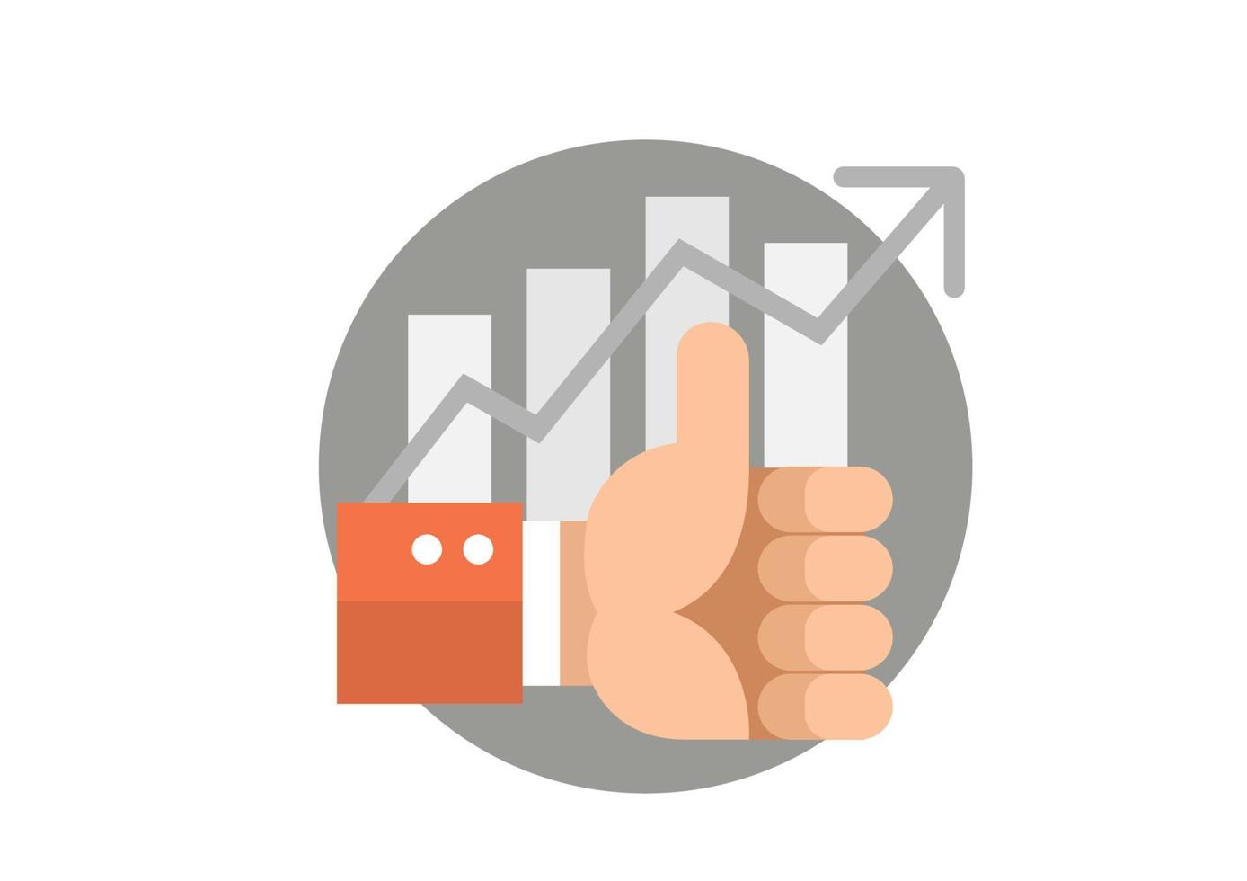 Thumbs up investment growth graph and stock market concept Flat style cartoon illustration vector