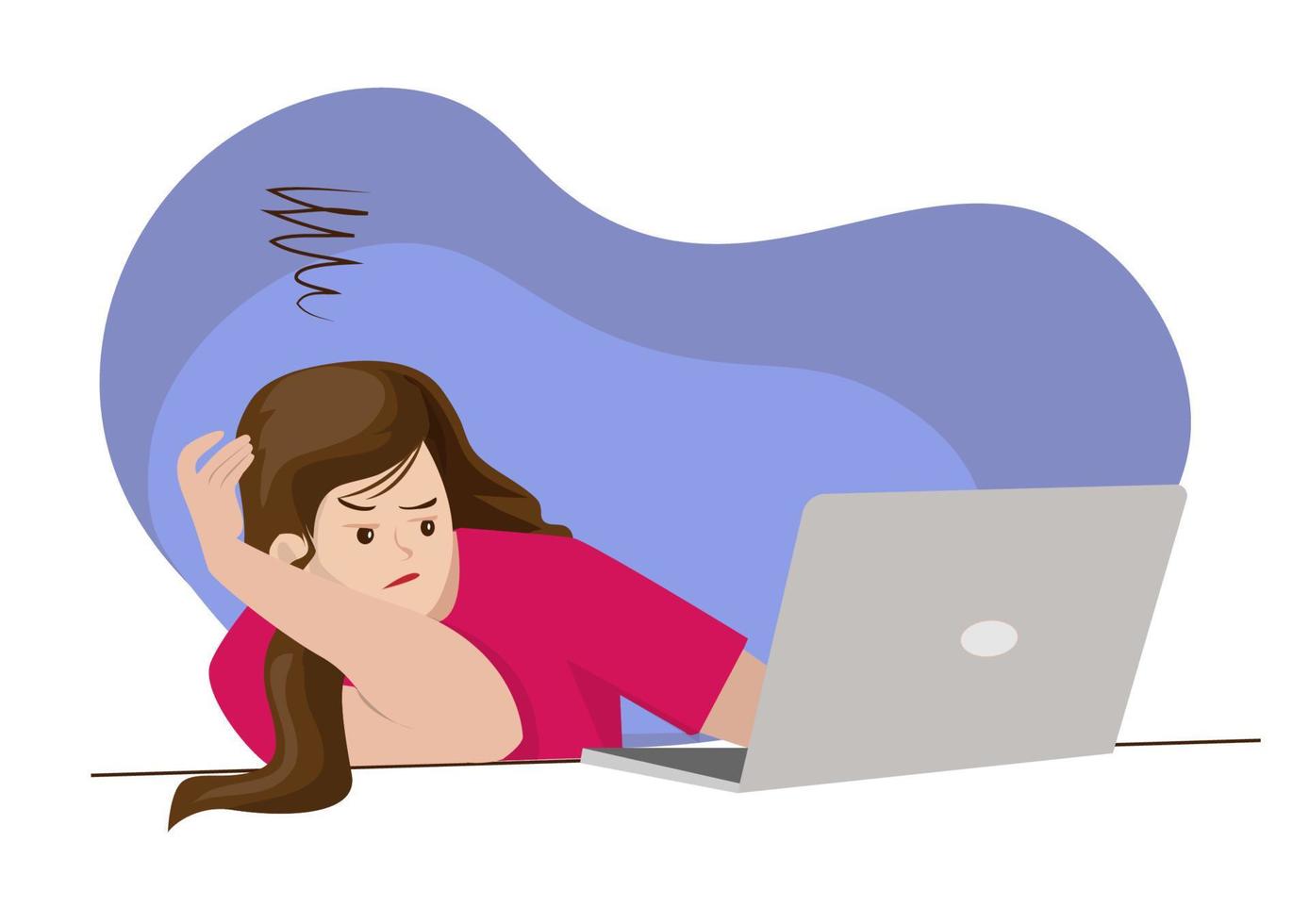 Concept illustration of tired work in front of the laptop while holding his head irritated worker mental health problems vector illustration in flat style