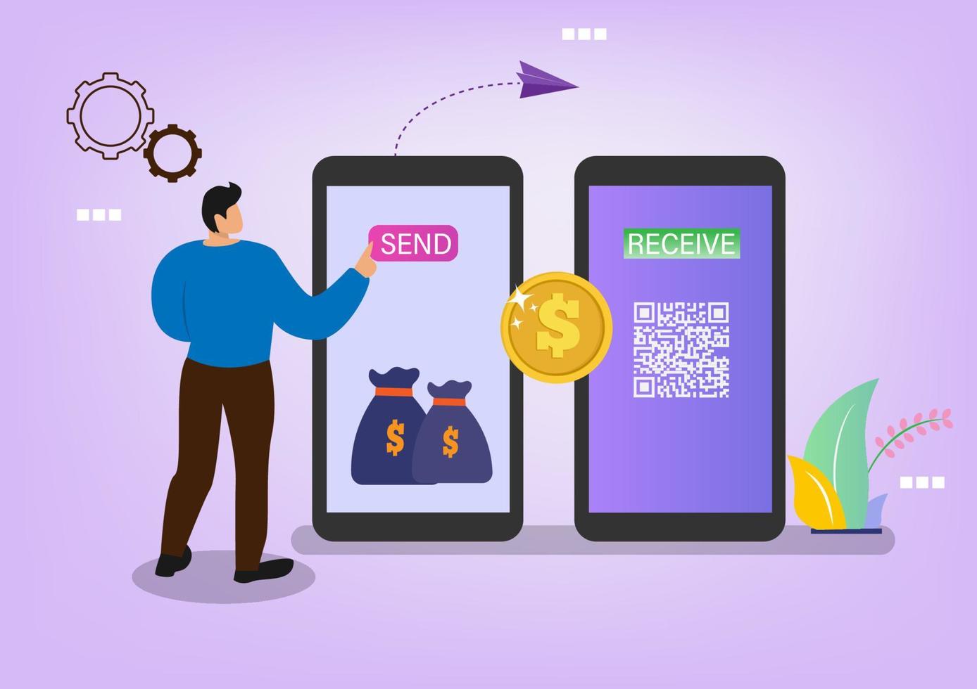 remittance concept Money transfers to e-wallets, financial savings and online payments. Suitable for landing pages, ui, mobile apps, banner templates. . Flat style cartoon illustration vector