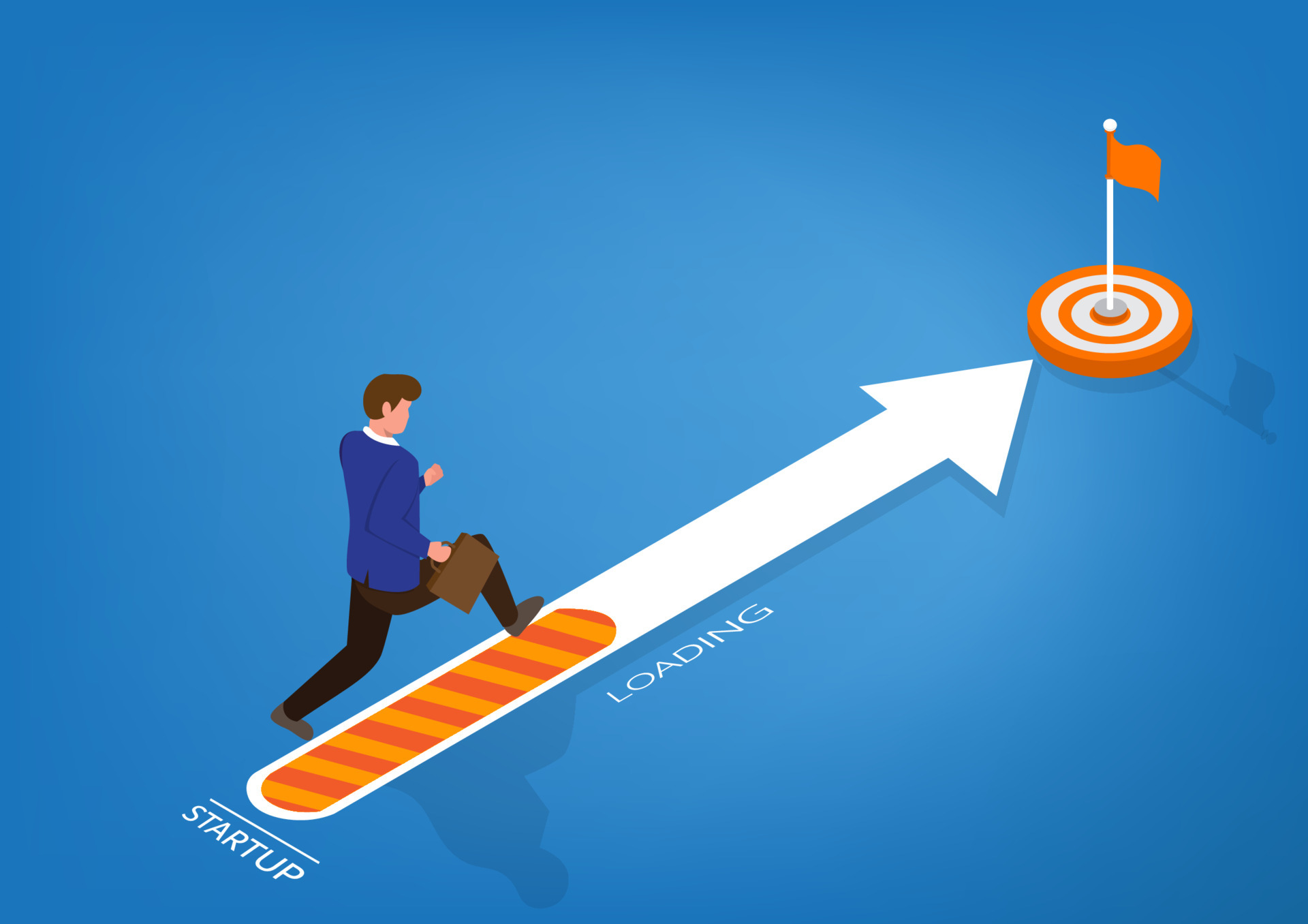 great businessman running towards the goal business run to the arrow