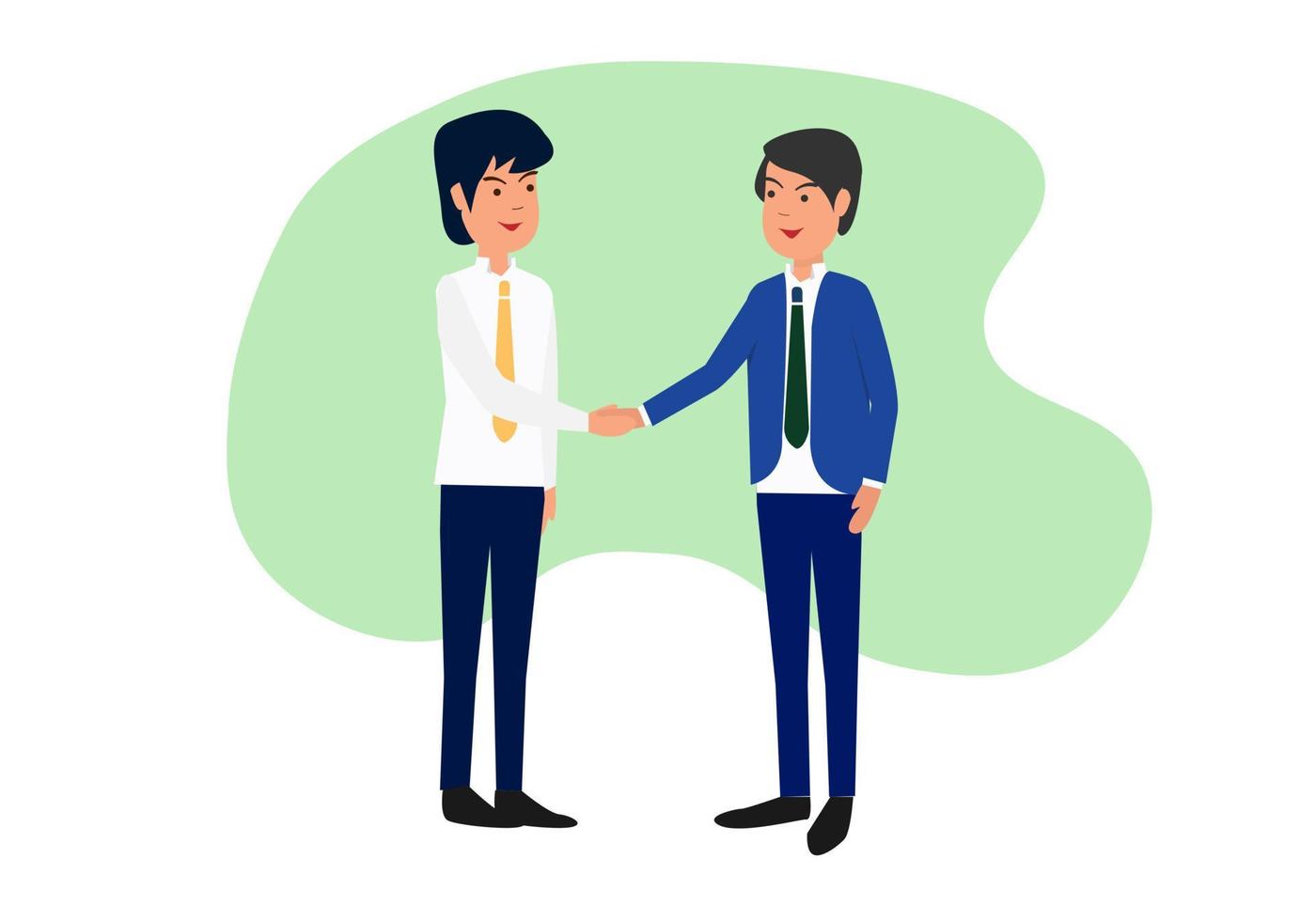 Two young men holding hands When the business deals are aligned Modern flat illustration vector