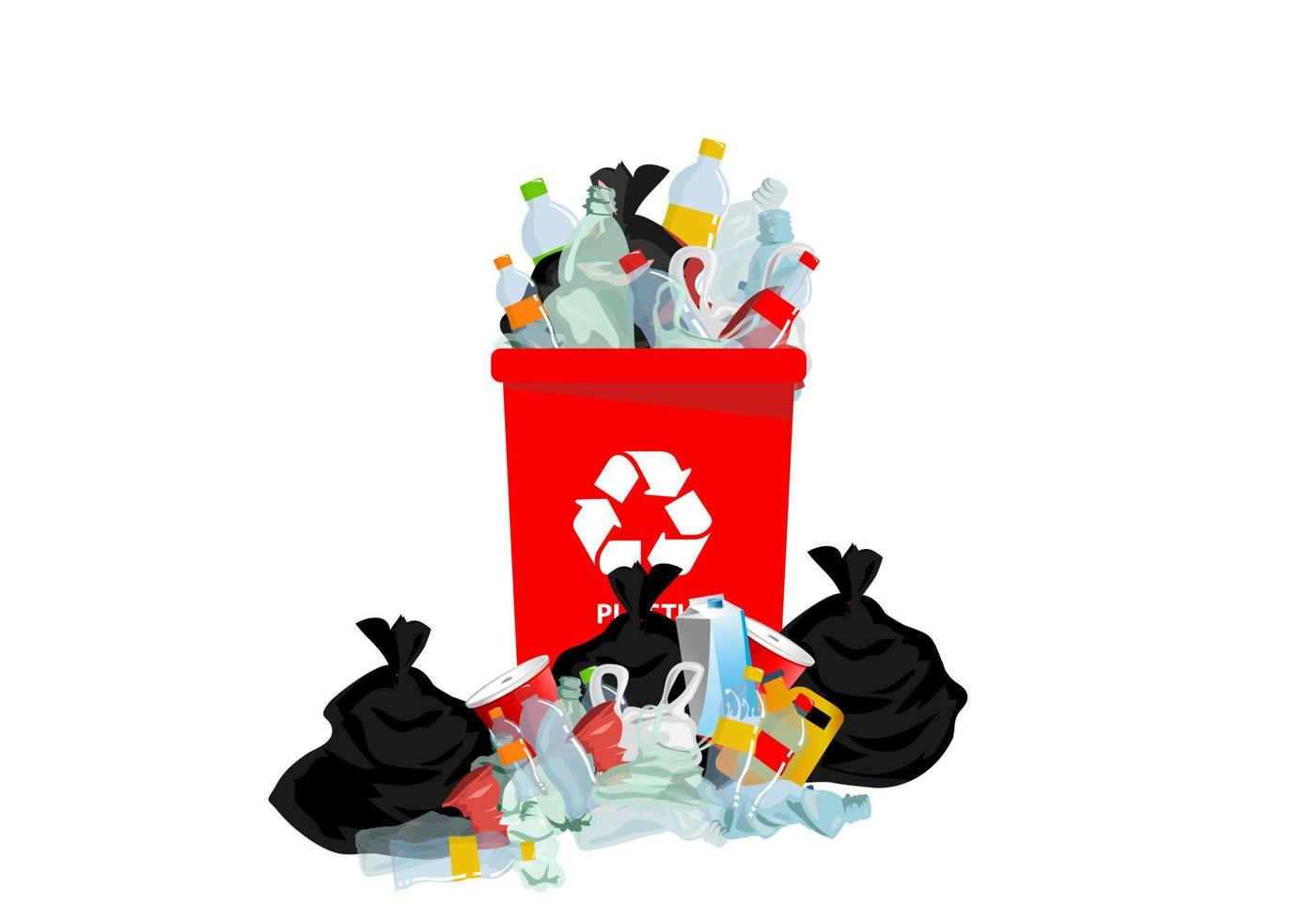 Red plastic trash and Lots of plastic waste Plastic waste heap is recyclable. vector