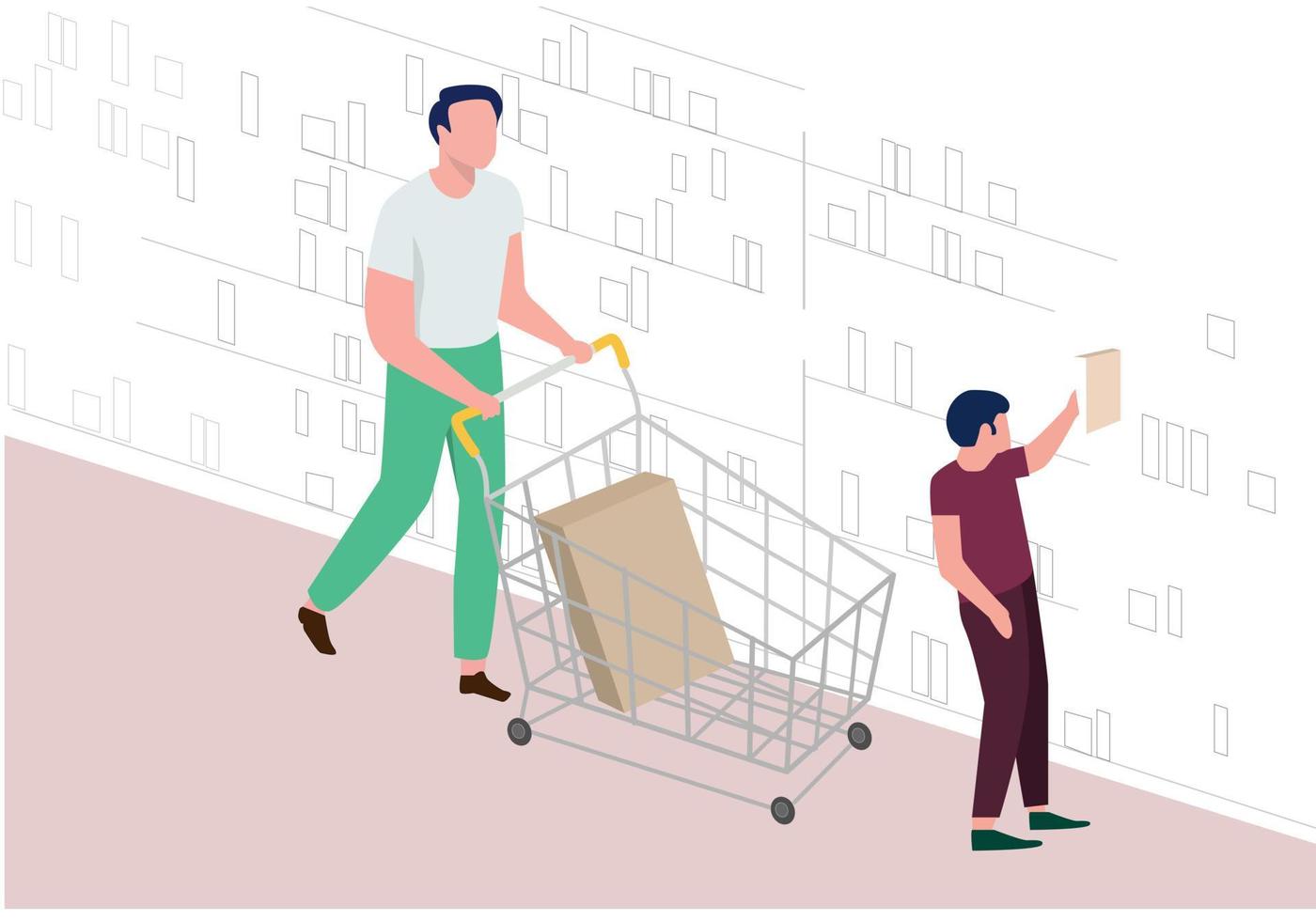 A father took his son to buy books vector