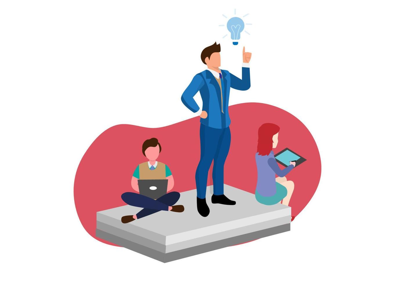 Task managers must be creative, lead employees, planning, analyzing, and achieving goals. Flat style cartoon illustration vector