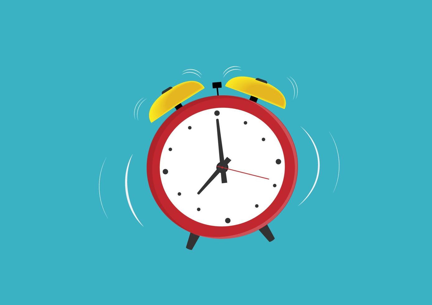 Red alarm clock Vibrating at the set time. Vector Flat Cartoon Illustration.