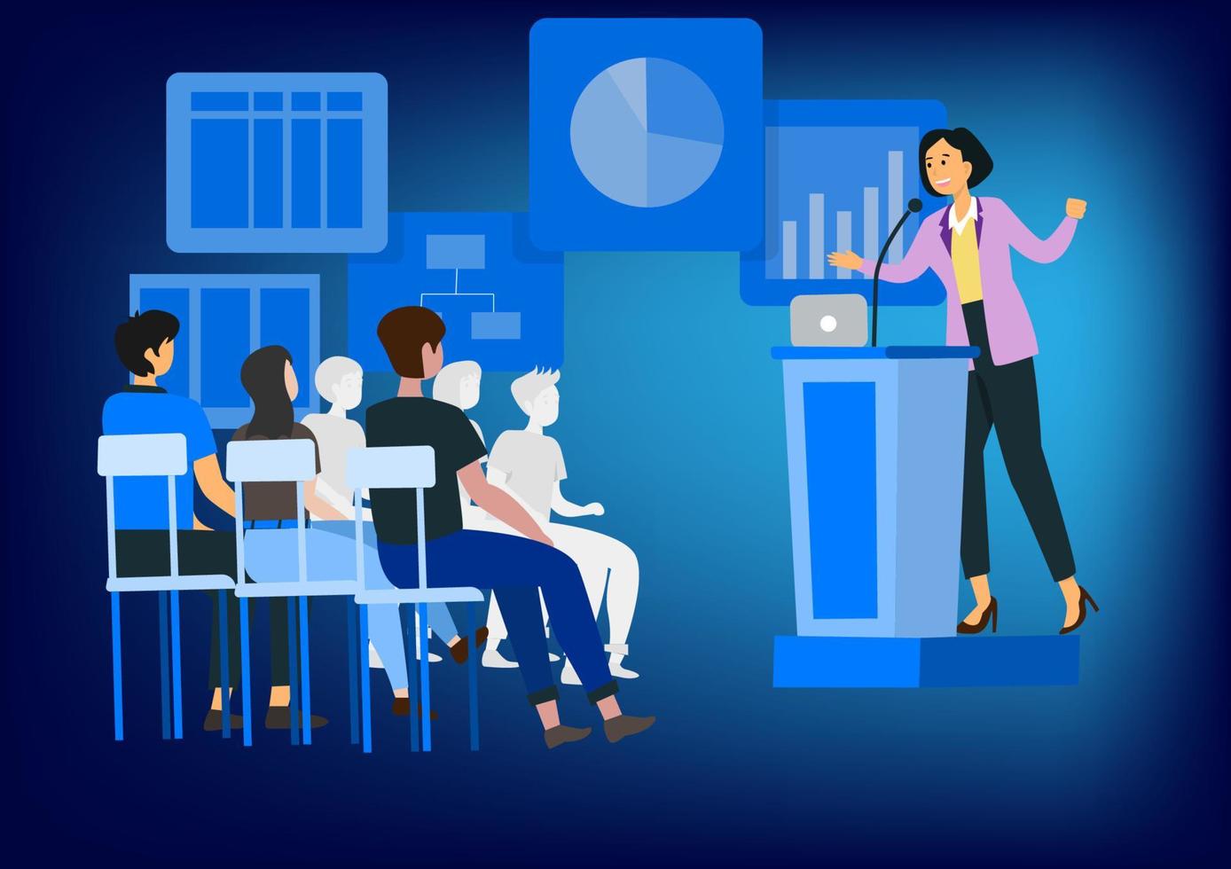 Business coaches are doing financial or business presentations and seminars to motivate work inspiration vector