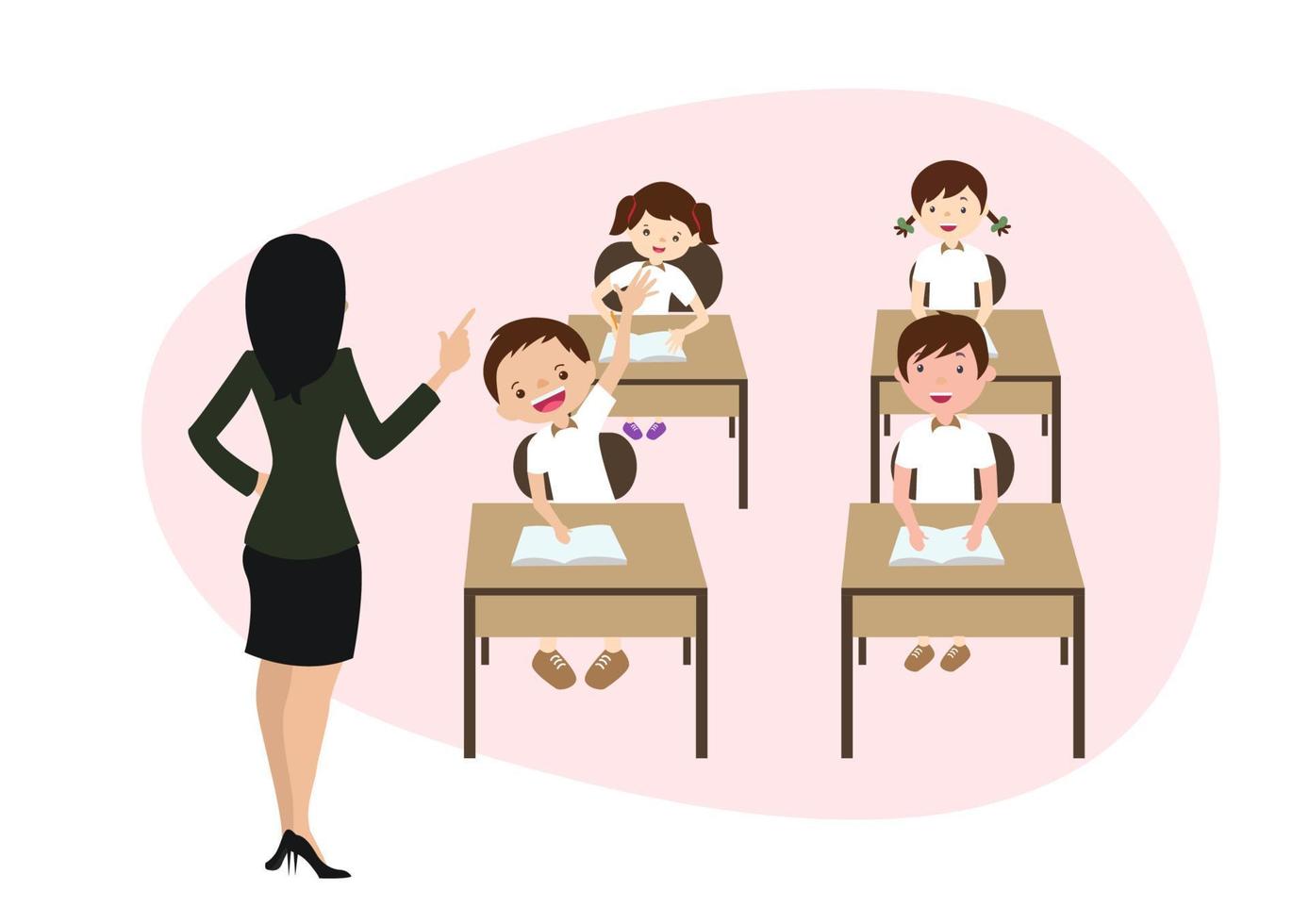 A school with characters Students and teachers in classroom conceptual situations Elementary education cartoon vector picture