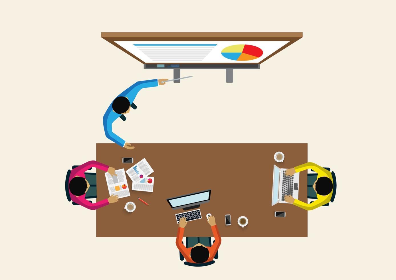 Set of flat top view vector design people with different office characters, styles and professions. creative teamwork process