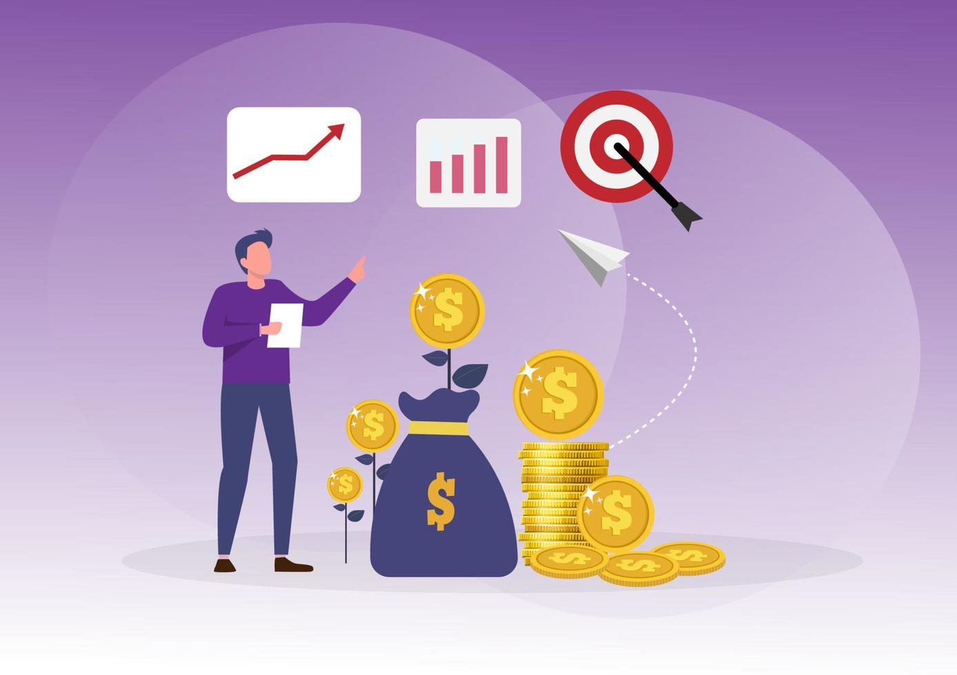 Business investment concept, growing a successful financial, chart increase profit, Flat style cartoon illustration vector