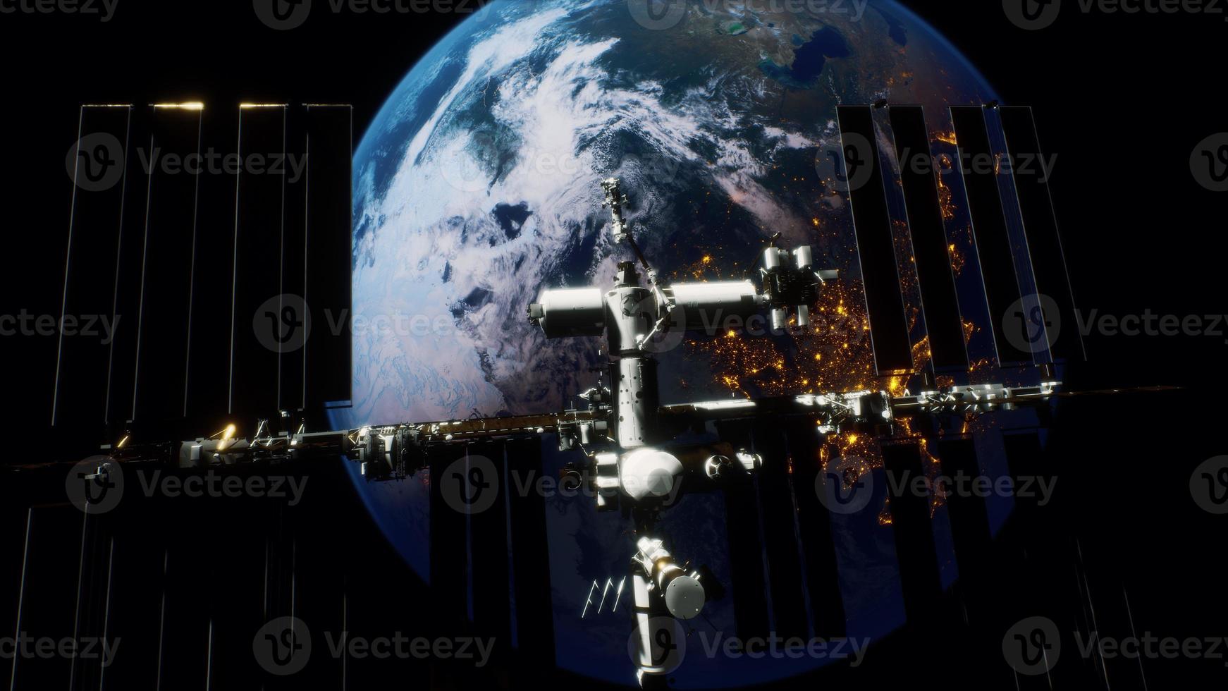 Estación espacial internacional de 8k en órbita terrestre. elementos proporcionados por la nasa foto