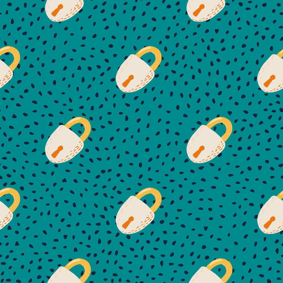 Contrast seamless bright pattern with colorful loch figures. Turquoise dotted background. Vintage simple backdrop. vector