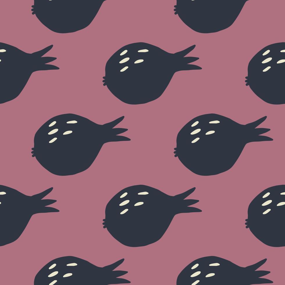 Garnet fruit wallpaper. Black pomegranate fruit seamless pattern on red background. Scandinavian style. vector