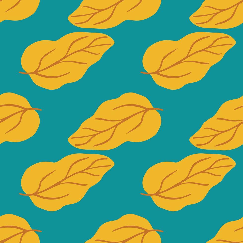 Creative yellow leaves seamless pattern on green background. Simple leaf endless wallpaper. vector